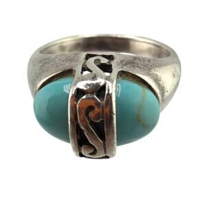 Vintage Premier Designs Sterling Silver Split Stone Turquoise Ring 7